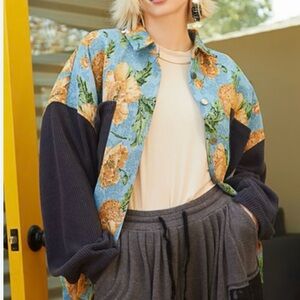 POL Floral Patchwork Jacket with Black Sleeves